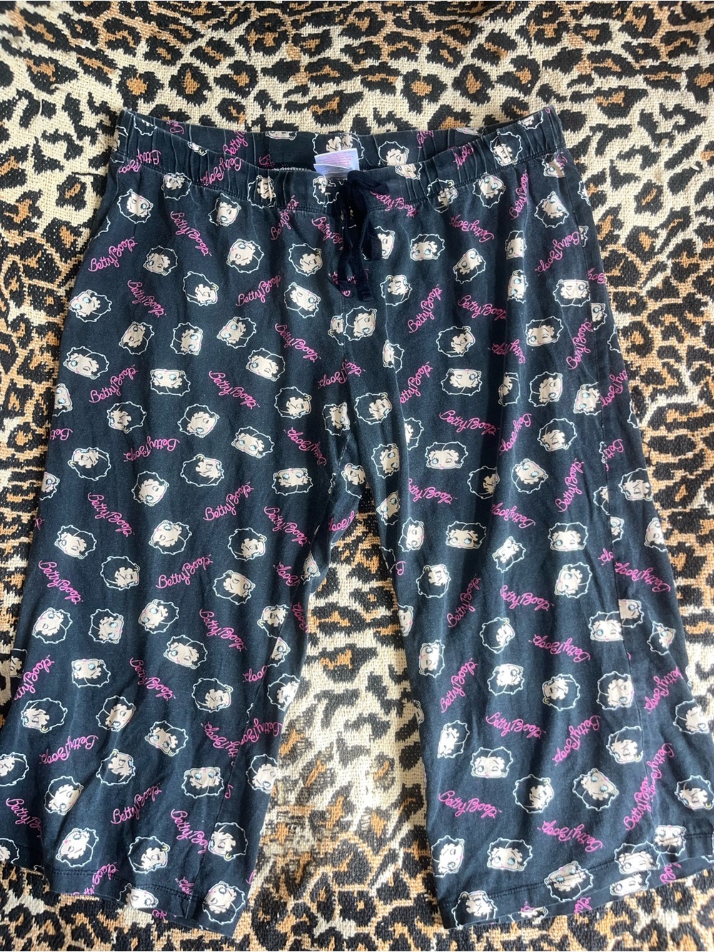 Betty Boop Black Pajama capris with Pink Script and Cream Character Faces